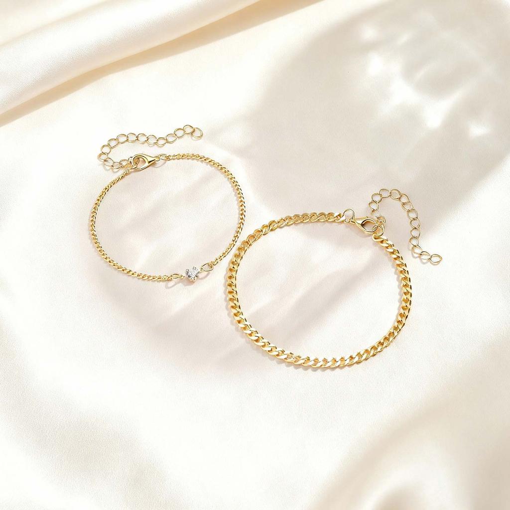 2pcs Fashion Heart Zircon Stainless Steel Bracelet for Women Men, Waterproof Simple Gold Color Jewelry Set for Couple Lover Gift
