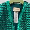Gucci 653449 XKBTI Glitterx Sequin Silk Lining Collarless Buttonless Jacket M greenUsed