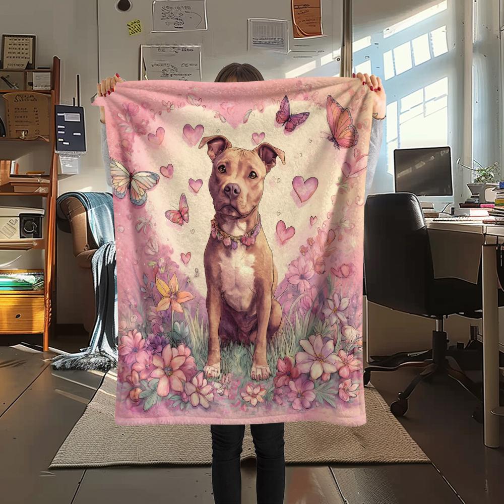 Pink Pitbull,pattern Flannel Blanket, High quality Comfortable for All Seasons, Home Decor, Warmth and Comfort, Perfect for Gifts.