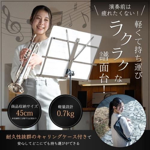 HarmoCraft Music Stand, Lightweight (700g), Includes Durable Oxford Cloth Carrying Bag, Height Adjustable (68-130cm), Steel Construction, Black, Folds