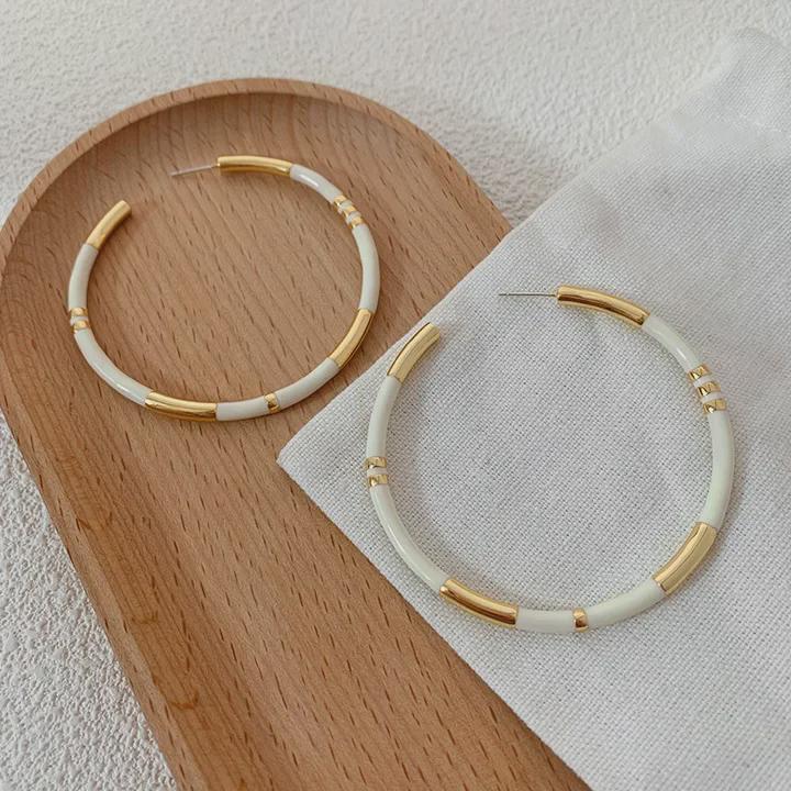 Vergoldete Emaille Bambusohrringe mit 925er Silberstift für Damen