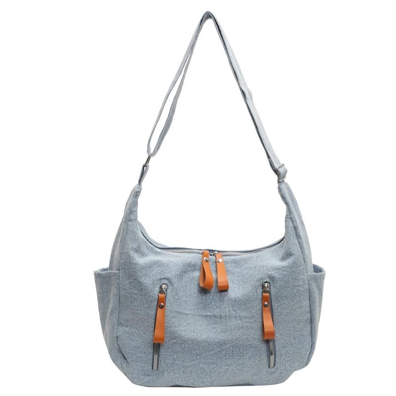 Umhängetasche aus Denim-Stoff, vielseitige, einfache Canvas-Tasche, lässig, große Kapazität, diagonale Umhängetasche für Damen