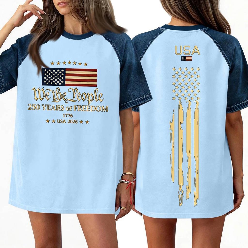 Women's Denim Patchwork Top, Casual Short-sleeved Comfortable T-shirt, Fashionable For Spring And Summer.