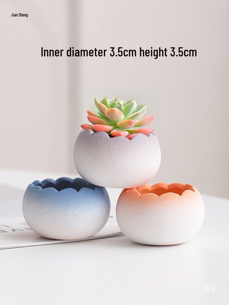 Handmade Ceramic Wave-Opening Succulent Pot for Desktop Decor
