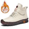 Winter Hand-stitched Women Boots Fur Plus Velvet Warm Platform Ankle Boots Red Leather Boots Women's Anti Slip Mom High Top Boot