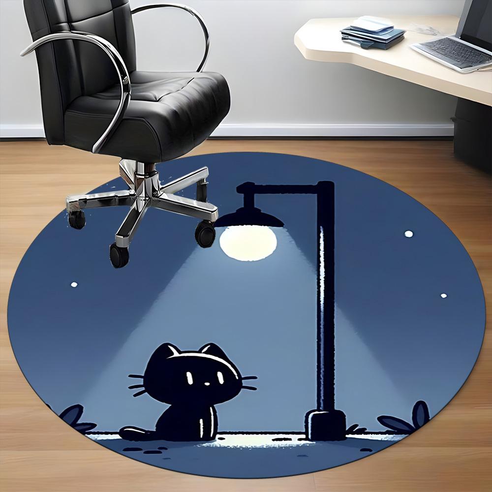 1pc Night Cat Office Round Area Rug, Indoor Mat Suitable For Office, Under Office Chairs Bedroom Living Room Home Decor, Room Deco 078