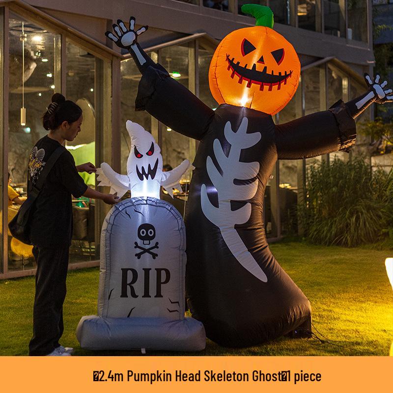 Large Halloween Pumpkin Lantern with Ghost and Spider Décor