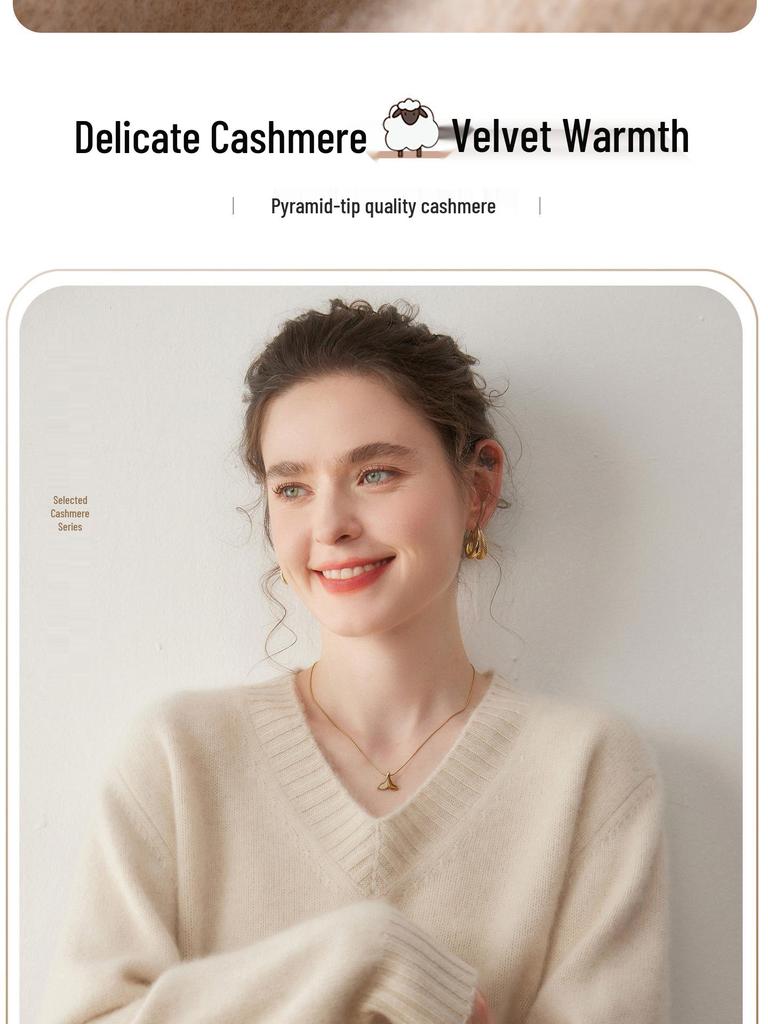 Women's Heavyweight Cashmere V-Neck Sweater - Autumn/Winter Loose Fit Pullover