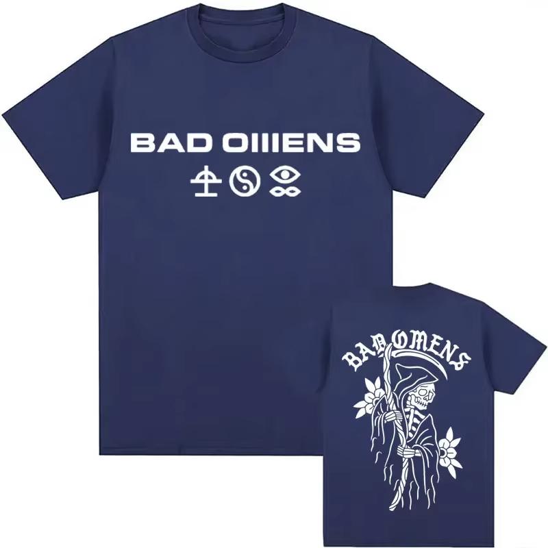 Summer T-shirt: Bad Omen Band Tour American Music Death Peace Soul Bone Graphic Short-sleeved casual style rock T-shirt Gothic