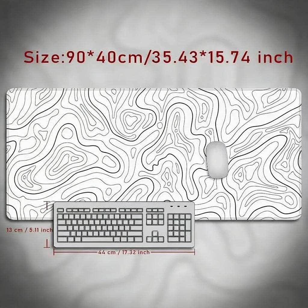 Minimalist Topographic Contour Line Large Gaming Mouse Pad Extended Desk Mat for Office  Home NonSlip Rubber Base
