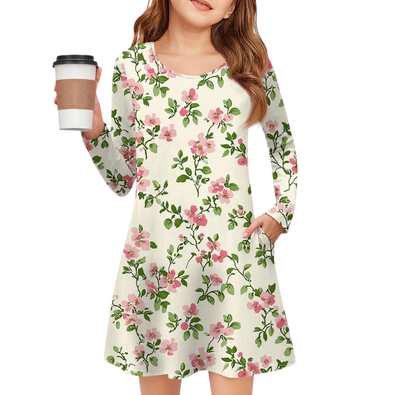 

Платье с длинным рукавом для девочек - Платье с цветными карманами 150 бежевый