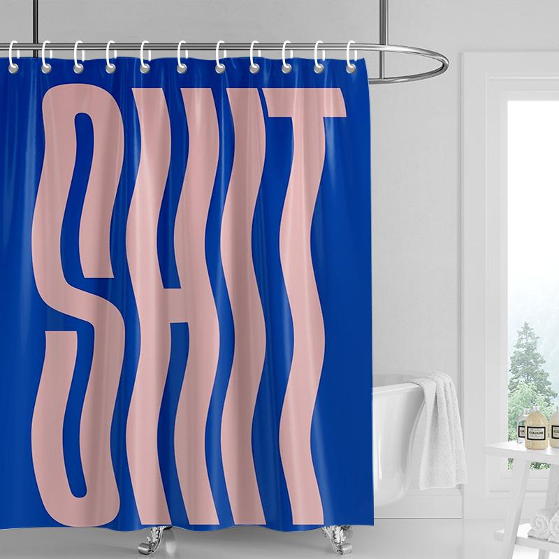 Ins Style Bathroom Soft Cloth Shower Curtain Abstract Geometric Pattern Design Waterproof Bathroom Door Curtain Decoration