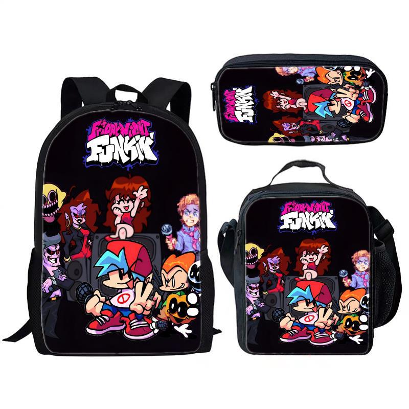 Friday Night Funkin 3-piece Set for Children and Elementary School Students, Large Capacity Backpack, Meal Bag, Pencil Case