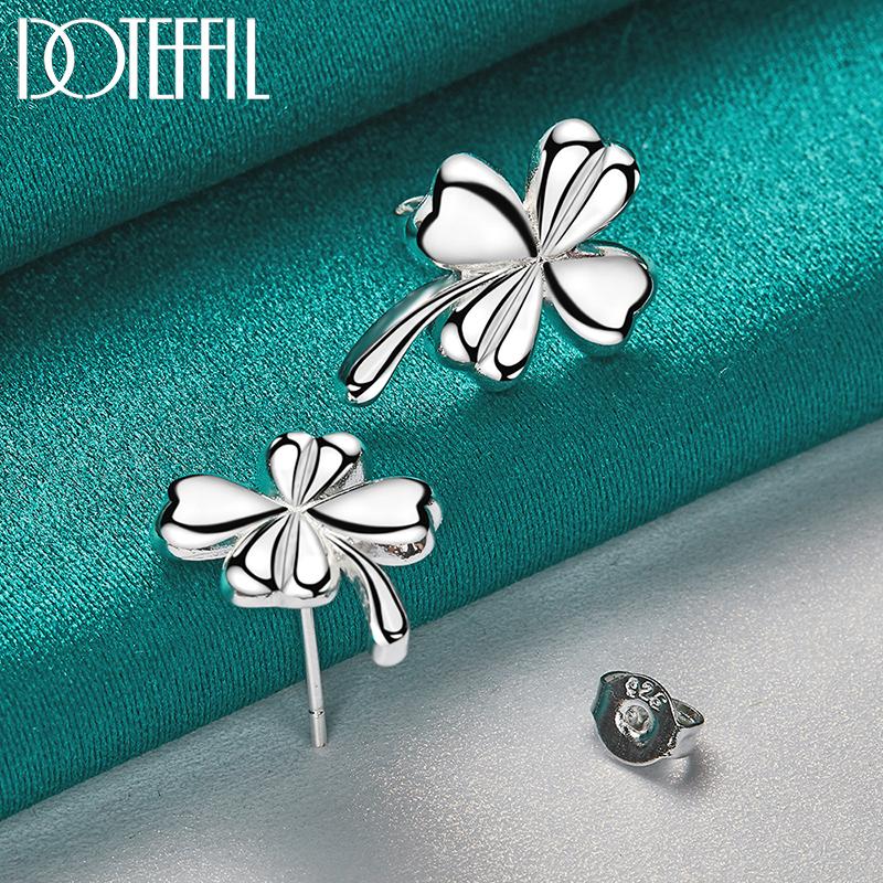 Romantyczne czterolistne kolczyki z trawy Srebrny prezent w kolorze biżuterii