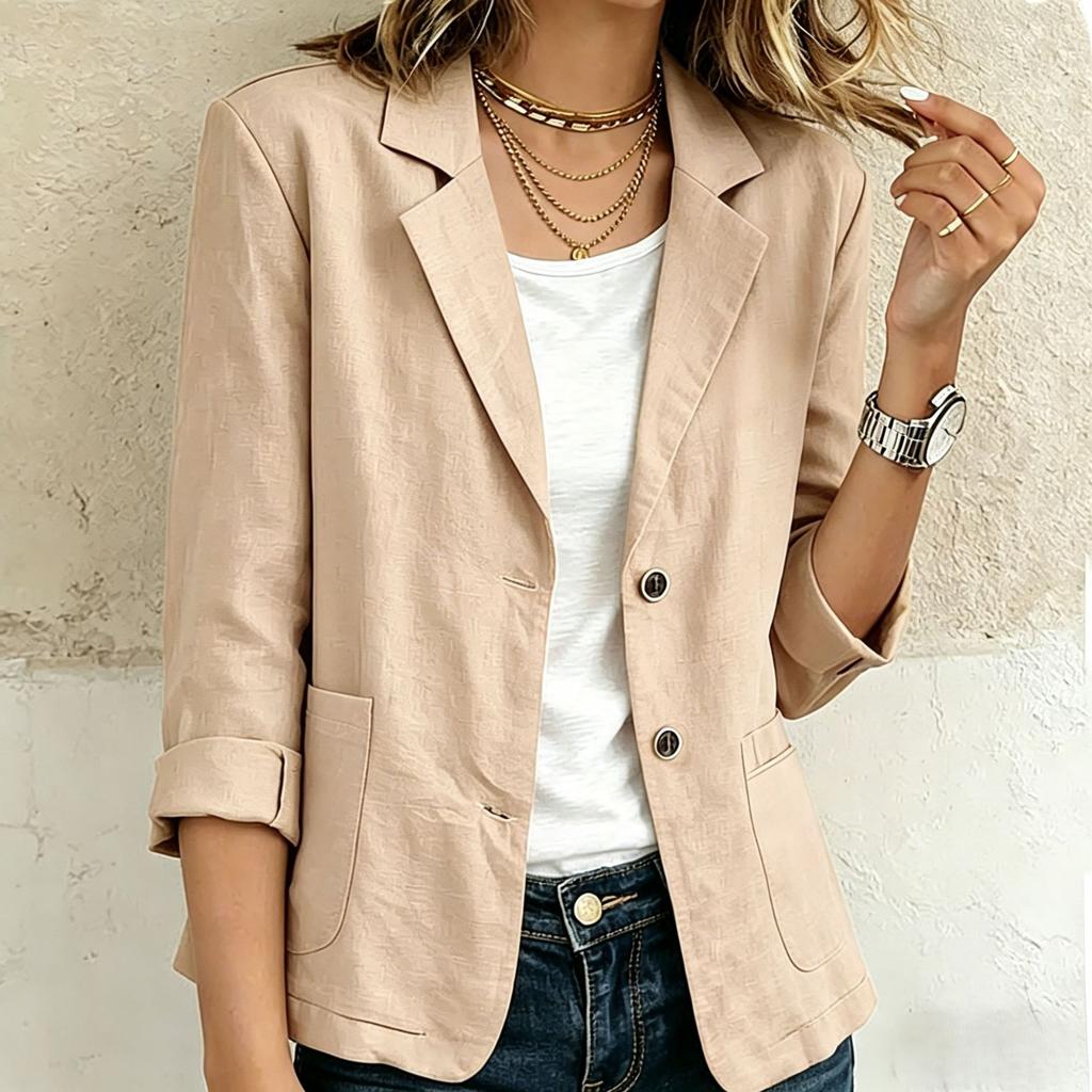 Women's Casual Loose Fit Long Sleeve Blazer Jacket Lightweight Button Front Pockets Office Workwear Outerwear