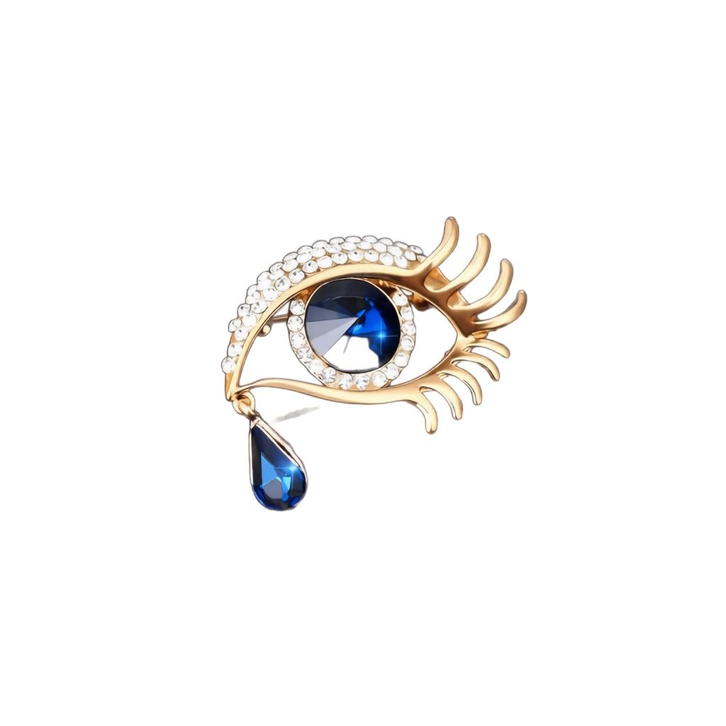 Luxury Crystal Eye Brooch Pin with Rhinestone Embellishments High-End Sweater Coat Accessory Elegant Tear Drop Design Fashion Jewelry