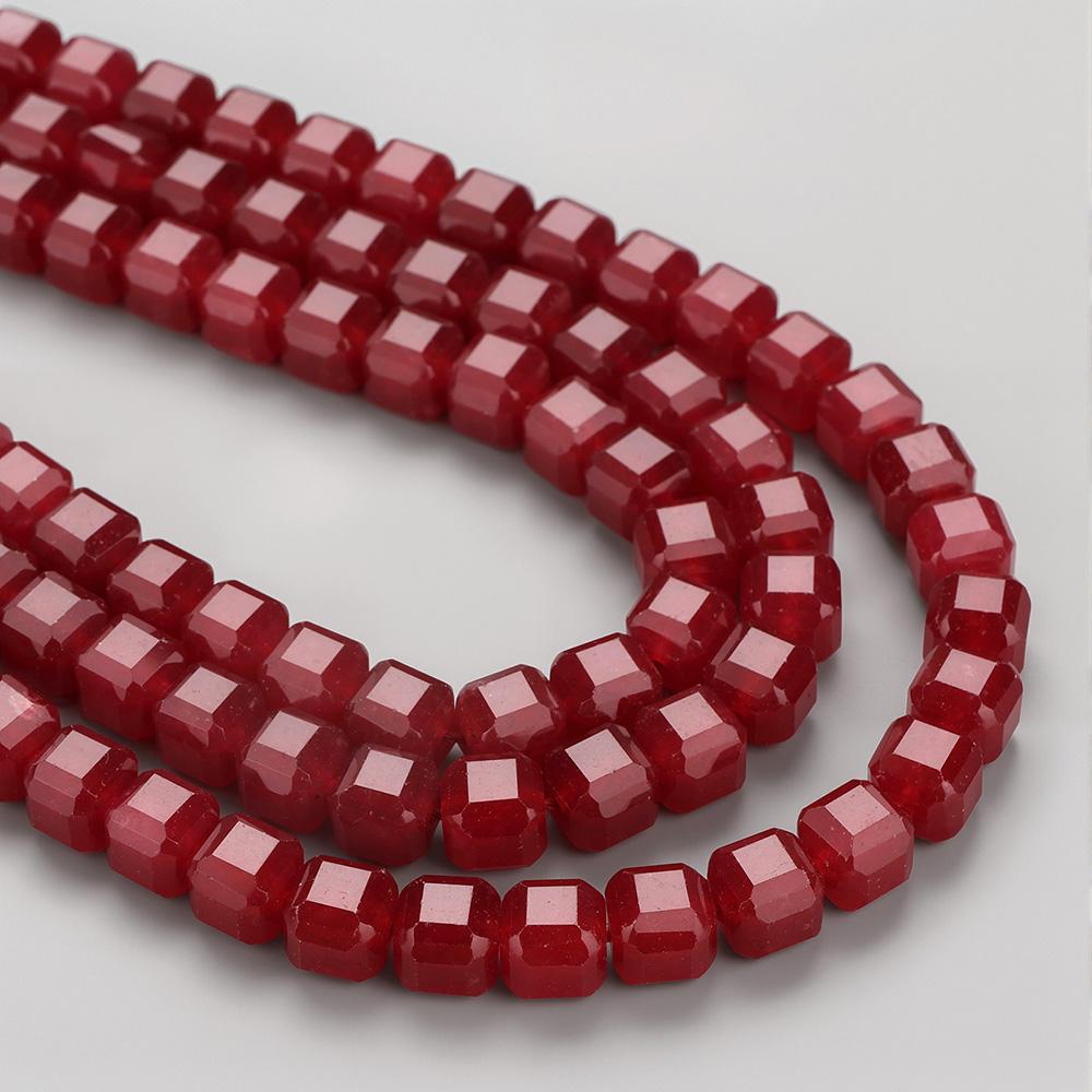 7-8MM Faceted Square Shape Ruby Color Chalcedony Natural Stone Loose Cube Spacer Beads for Jewelry Making Diy Bracelet Accessory