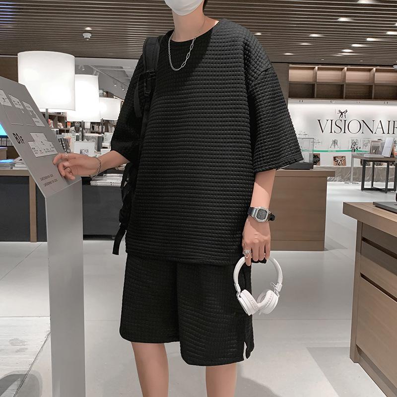 2024 Sommer Koreansk Gutt Sportdress i Hong Kong-stil: Løs T-skjorte & Enkle Femlommershorts