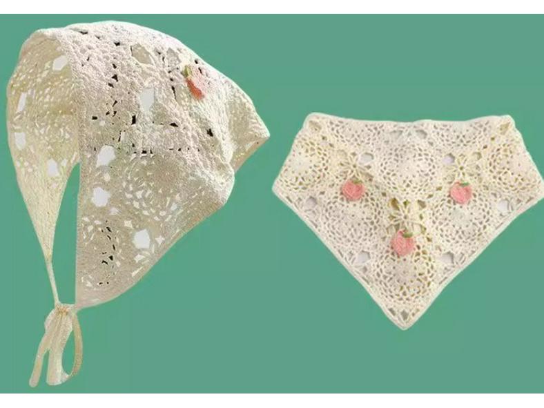 Spring & Autumn Korean Crochet Triangle Scarf & Hairband - Cute Floral Style for Women & Girls