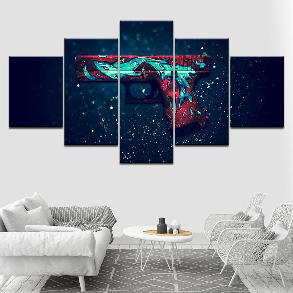 Counter Strike Waffe 5-teiliges Wandbild Leinwanddruck modernes Poster Modulare Kunstmalerei für Wohnzimmer Heimdekoration