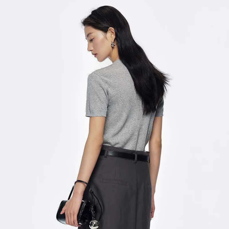Women's Stand-Collar Short-Sleeve Knit Top