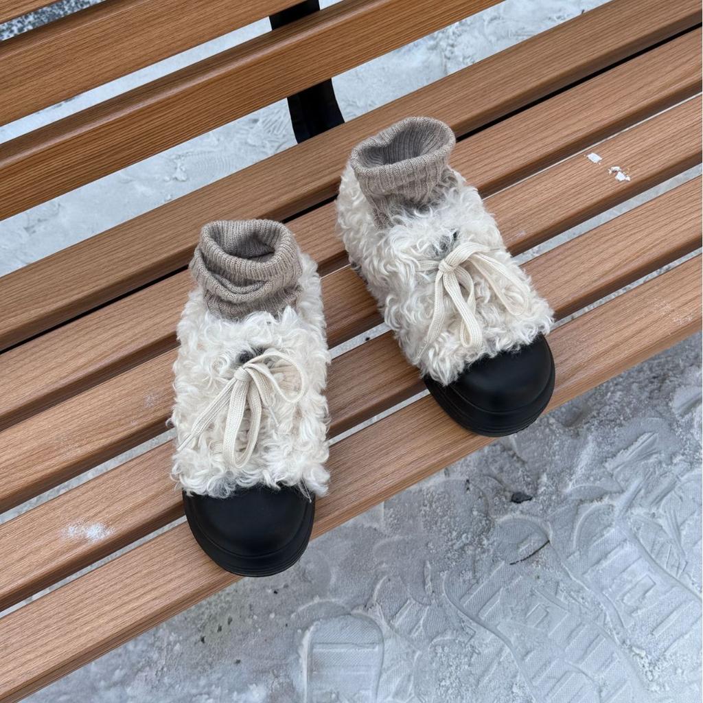 Thick-soled Burst Leather Fur Snow Boots Women's 2025 Autumn and Winter New Velvet Thickened Cotton Shoes
