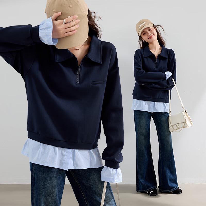 VICTORIA&VERA Women's Fall Faux Two-Piece Layered Sweatshirt