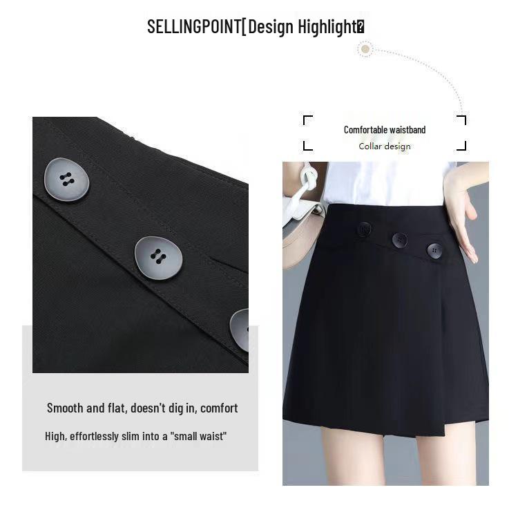 Women's High-Waisted Black Suit Shorts - Korean Style, Slim, Wide-Leg Skirt-Pants for Spring/Summer