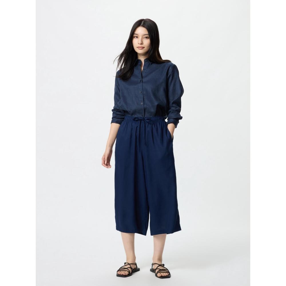 

Uniqlo Rayon Relaco укороченные брюки простые 09 BLACK/WOMEN S