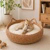 Natürliches gewebtes Katzenbett Winter Ganzjahres-Rundes Haustiernest Kleine Mittlere Große Katzen Mit Kissen Kühlmatte