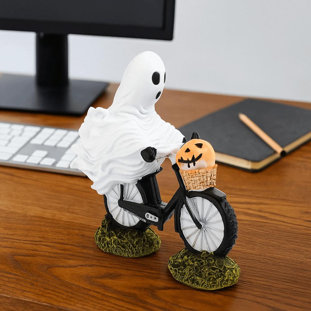 Cartoon Ghost Figurines Ornament Funny Ghost Statue Unique Ghost Bike Rider  Halloween