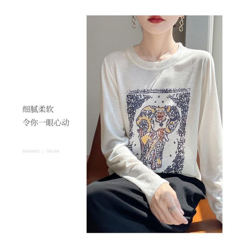 

Fashionable Round Neck Printed Long-sleeved Sweater Autumn and Winter New Versatile Elegant Comfortable Sweater Base Layer XXL сірий