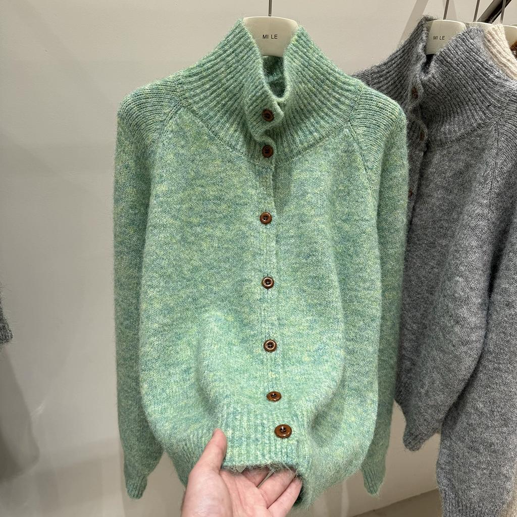 DIMANAF 2025 Buttons Turtleneck Sweaters Solid Cardigan Autumn Women Knitting Loose