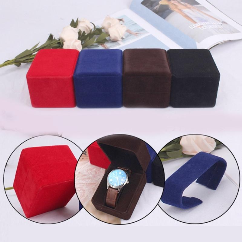 Handmade Velvet Wrist Watch Box Travel Short Plush Box with Velvet Wristwatch Holder Rings Display Cases Men Adults