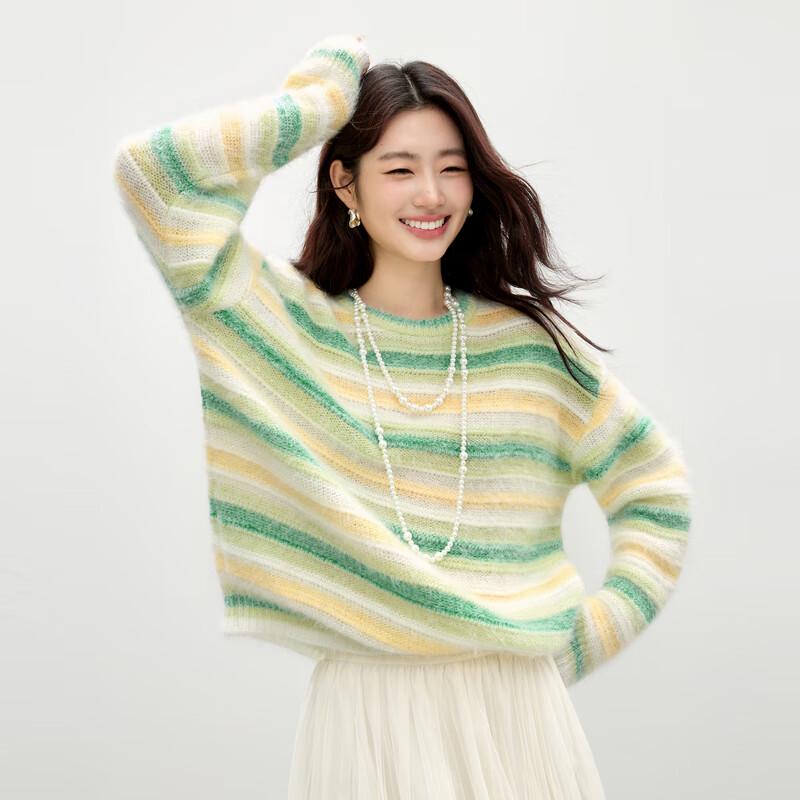 

Осенняя Вода Красота Женский Полосатый Вязаный Свитер с Круглым Вырезом XL