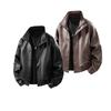 Mens Pu Leather Jacket Stand Collar Loose Retro Motorcycle Casual Outerwear