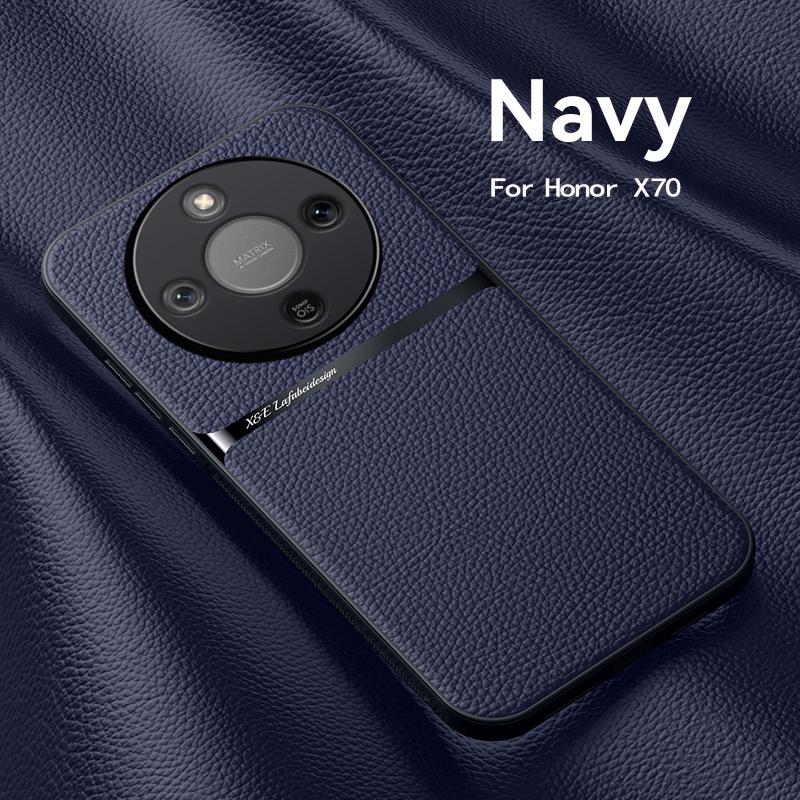 High Grade Luxury Magnetic Car Holder Leather Case For Honor X70 Silicone Protective Scratch Resistant Back Cover