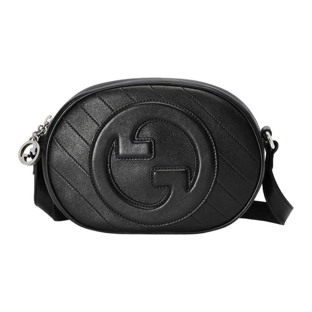 Gucci Blondie Double G Logo Detachable Shoulder Strap Zipper Closure Leather Crossbody Bag Women bags Black 760175-AACPY-1000
