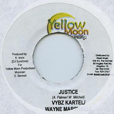 Płyta 7 calowa VYBZ KARTEL, WAYNE MARSHALL - Justice Yellow Moon 2005 Jamajka Reggae, Ska & Dub
