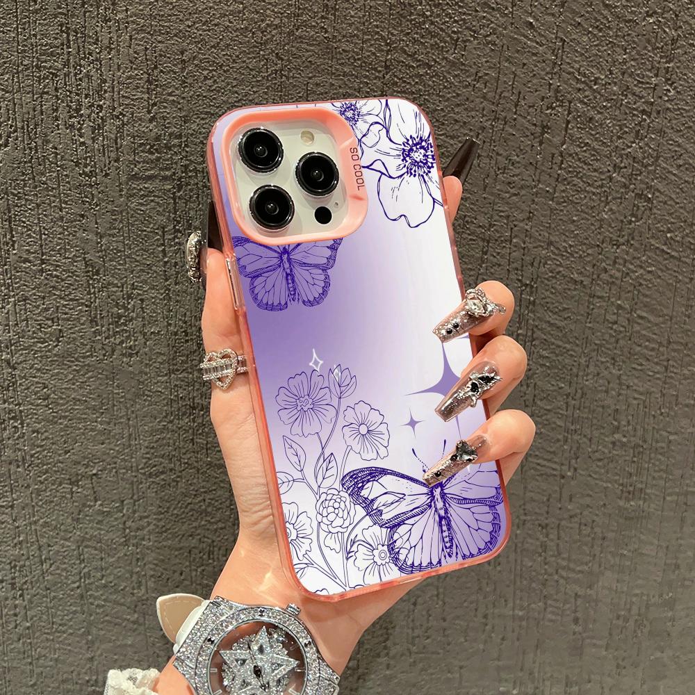 Beautiful Purple Butterfly Pattern Phone Case Suitable for iPhone 17 16 15 14 13 12 11 Pro/Max/Plus Shockproof and Anti Drop