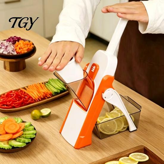 Küchenhobel für Karotten und Käse, Multifunktionaler vertikaler Gemüseschneider, Klingen aus Edelstahl mit Behälter, Einstellbare Mandoline