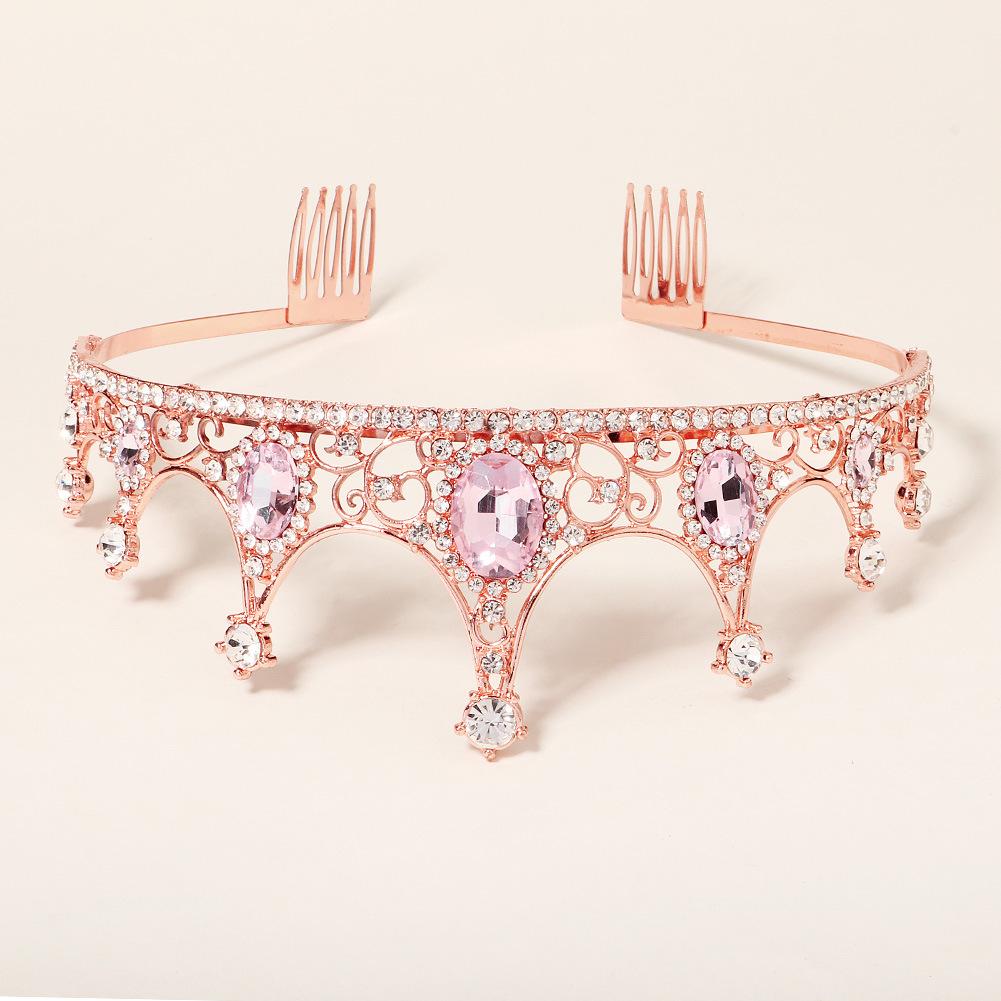 Brautkrone mit Kamm für Prinzessinnen-Geburtstagsauftritte, bunte Strasskrone, hochwertige Hochzeitshaar-Accessoires mit Kammkrone