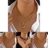 Collier Pendentif Multicouche Géométrique Cœur Étoile Pièce de Monnaie pour Hommes Femmes Style Noir Or Argent