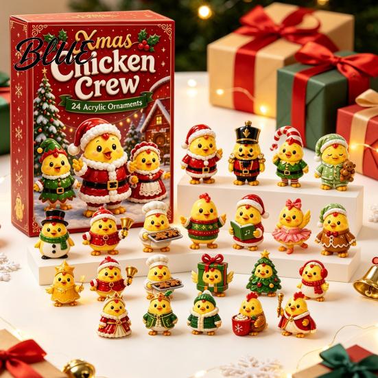 Cute Animal Figures 2026 Christmas Chick Advent Calendar 24 Day Countdown Box with Xmas Party Favors Acrylic Ornaments Festive Tree Hanging