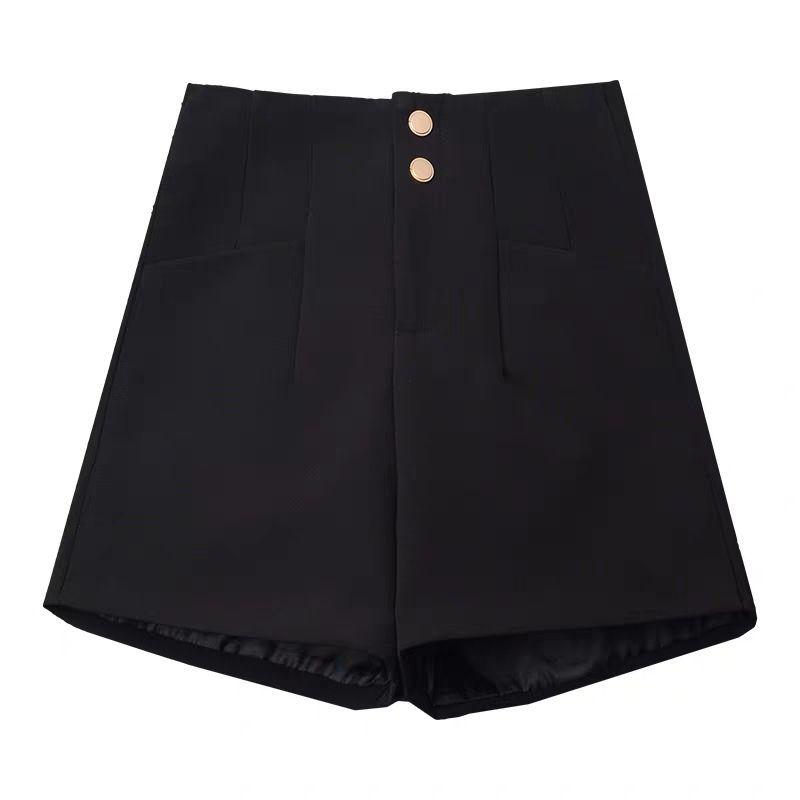 

High Waist Black Elastic Outerwear: Slimming Spring/Autumn Loose Fit Lettered Suit Shorts S (Recommended 40-48 kg)
