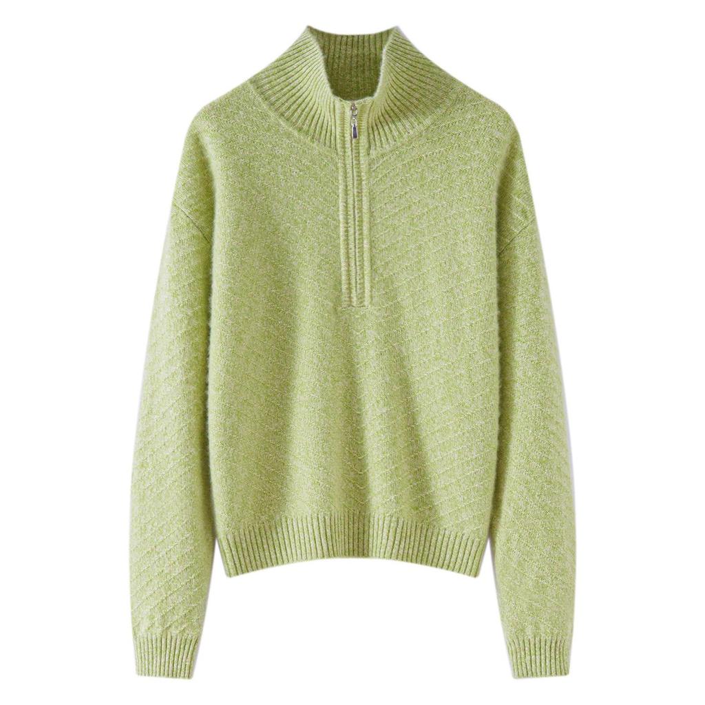 Women's Casual Half-Zip Lapel Cashmere Sweater - Warm, Loose, Versatile Winter Knit