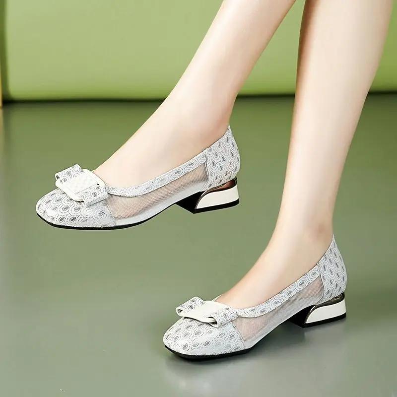 Fashion Chunky Heels Round Toe with Bow Ladies Pumps Women's Shoes Block Heel Young Shoe Fashion Y2k Chic Point Wholesale Vacation 39