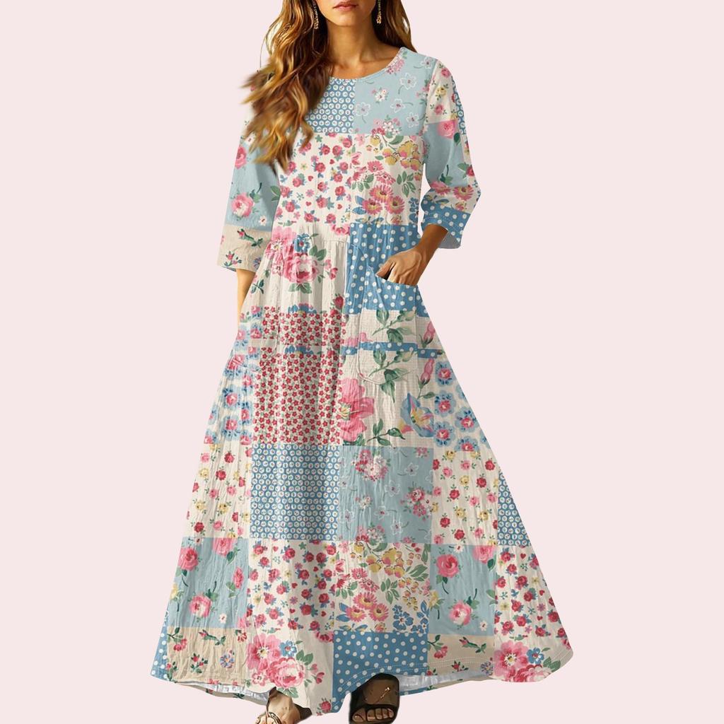 Women's Retro Ethnic Style Ribbon Embroidered Sleeveless Linen V-neck Maxi Dress