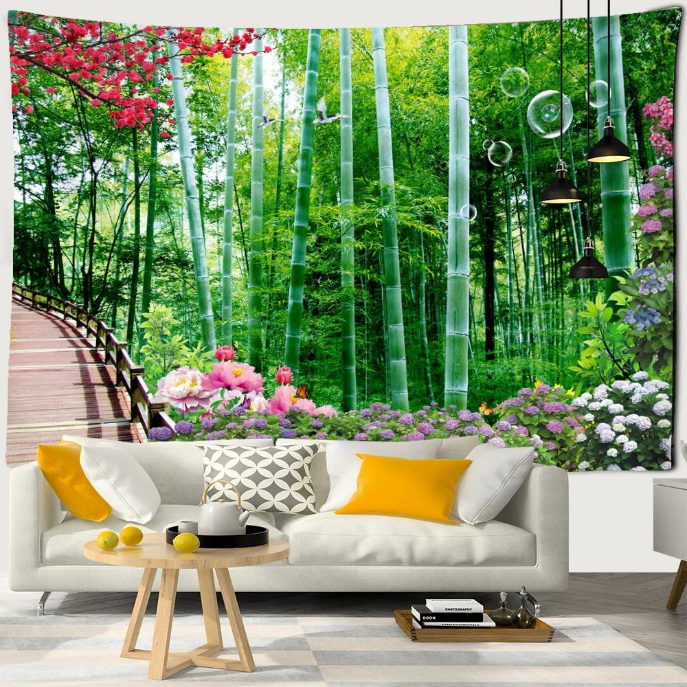 Sea Moon Cherry Blossom Forest Trail Wall Hanging Tapestry Home Decoration Living Room Bedroom Wall Background Hanging Cloth
