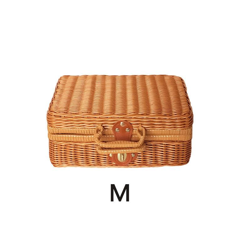 Imitation Rattan Woven Storage Box Vintage Handwoven Case Home Storage Basket Retro Style Decorative Suitcase Hand Gift Box